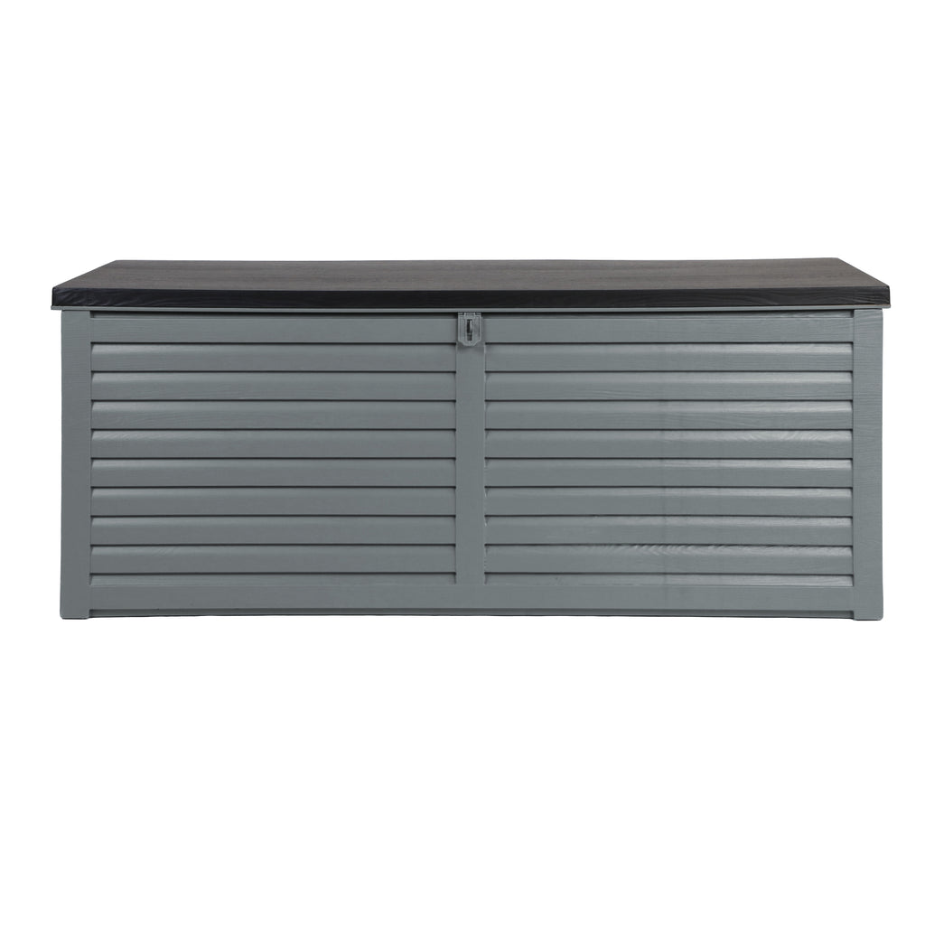 Caja de almacenamiento para exteriores Gardeon, contenedor de 390 l con cerradura, banco de jardín, cobertizo para herramientas y juguetes, color negro