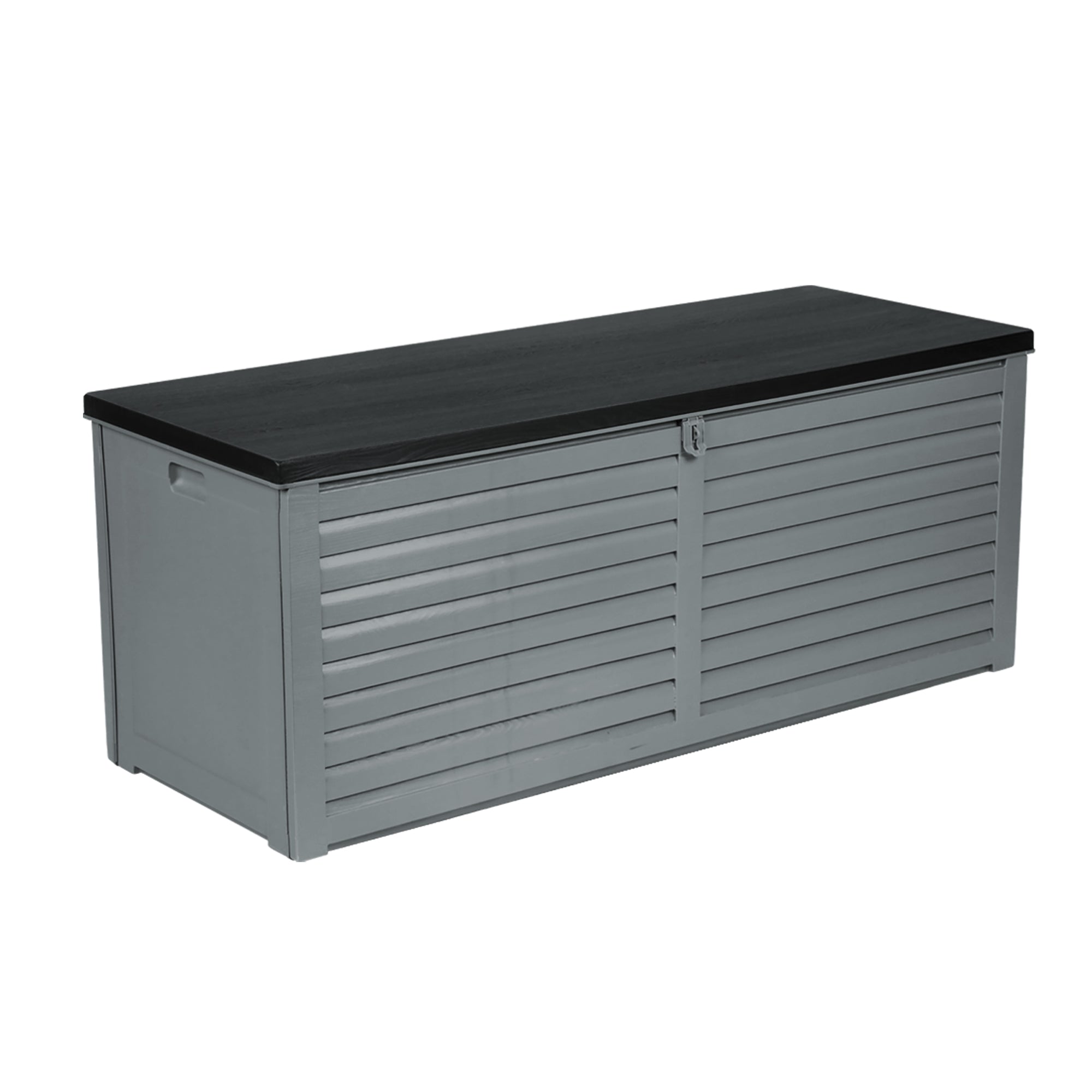 Caja de almacenamiento para exteriores Gardeon, contenedor de 390 l con cerradura, banco de jardín, cobertizo para herramientas y juguetes, color negro