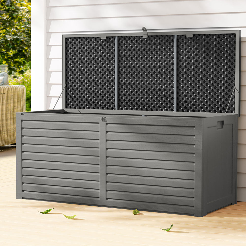 Gardeon Outdoor Storage Box 490L Container Lockable Garden Bench Tools Toy Shed Black - YDS.com.au