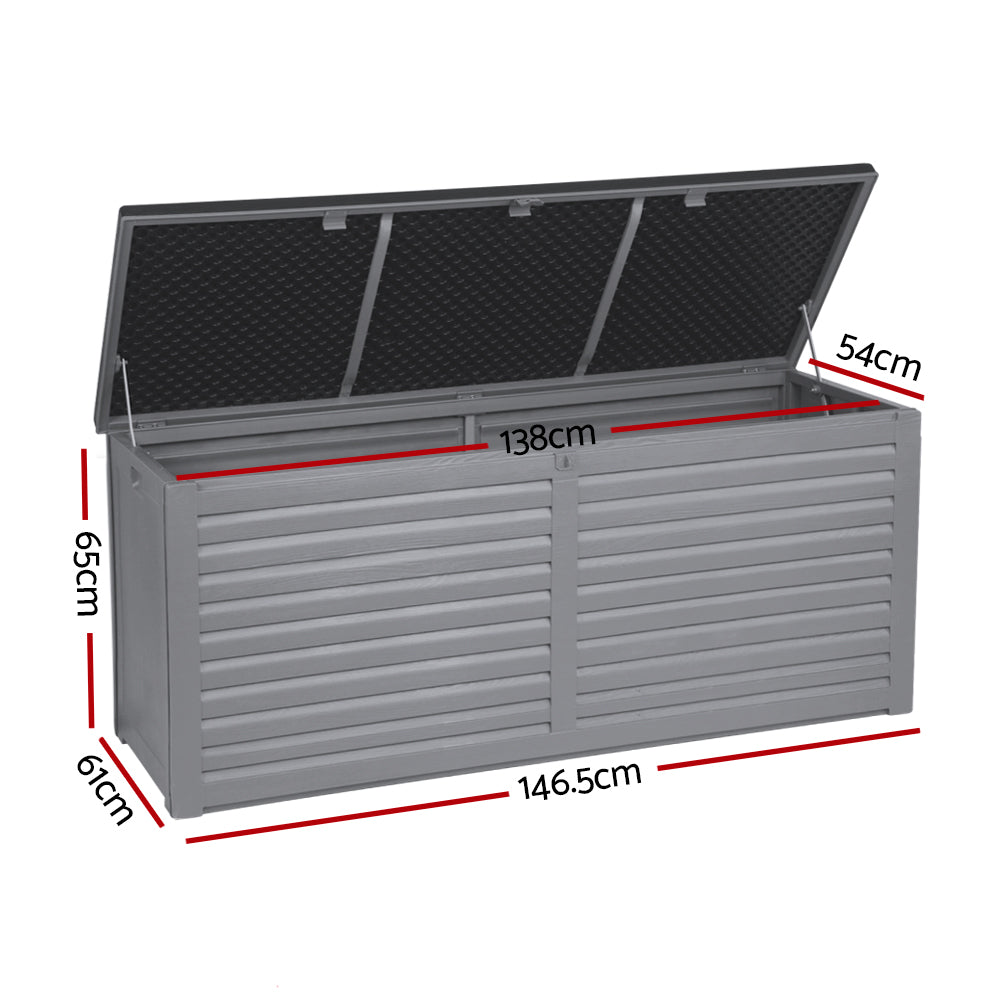 Gardeon Outdoor Storage Box 490L Container Lockable Garden Bench Tools Toy Shed Black - YDS.com.au