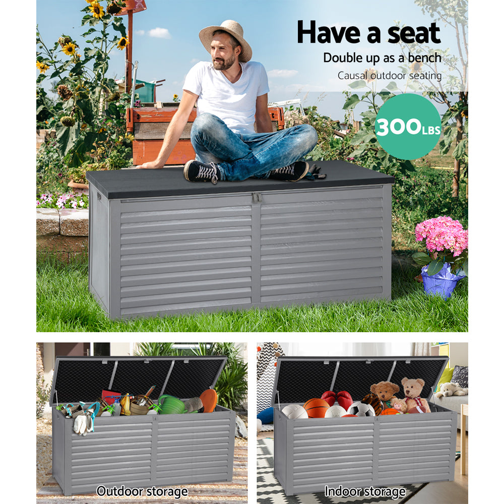 Gardeon Outdoor Storage Box 490L Container Lockable Garden Bench Tools Toy Shed Black - YDS.com.au