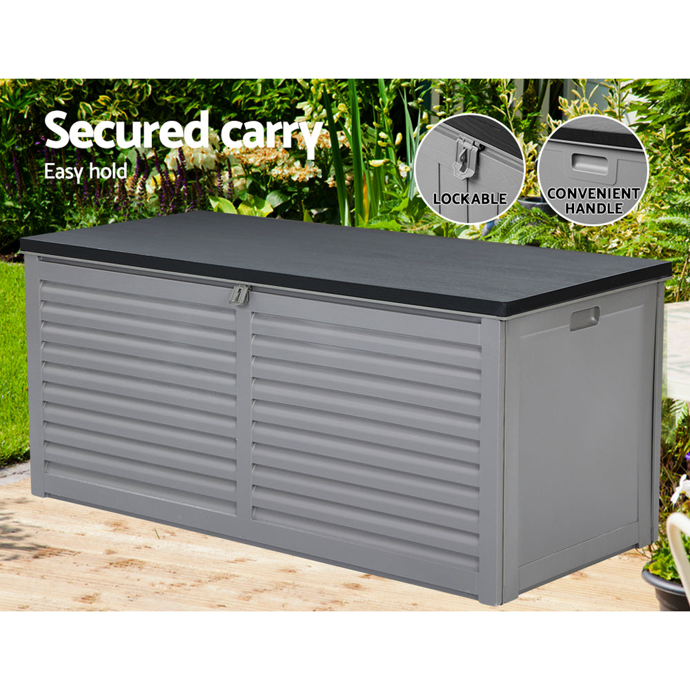 Gardeon Outdoor Storage Box 490L Container Lockable Garden Bench Tools Toy Shed Black - YDS.com.au