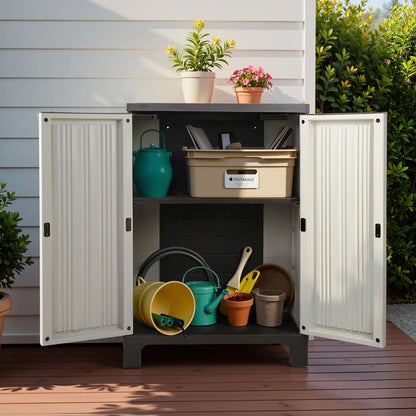 Gardeon Outdoor Storage Cabinet Box 92cm Lockable Cupboard Sheds Garage Adjustable Beige