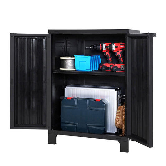 Gardeon Outdoor Storage Cabinet Box 92cm Lockable Cupboard Sheds Garage Adjustable Black