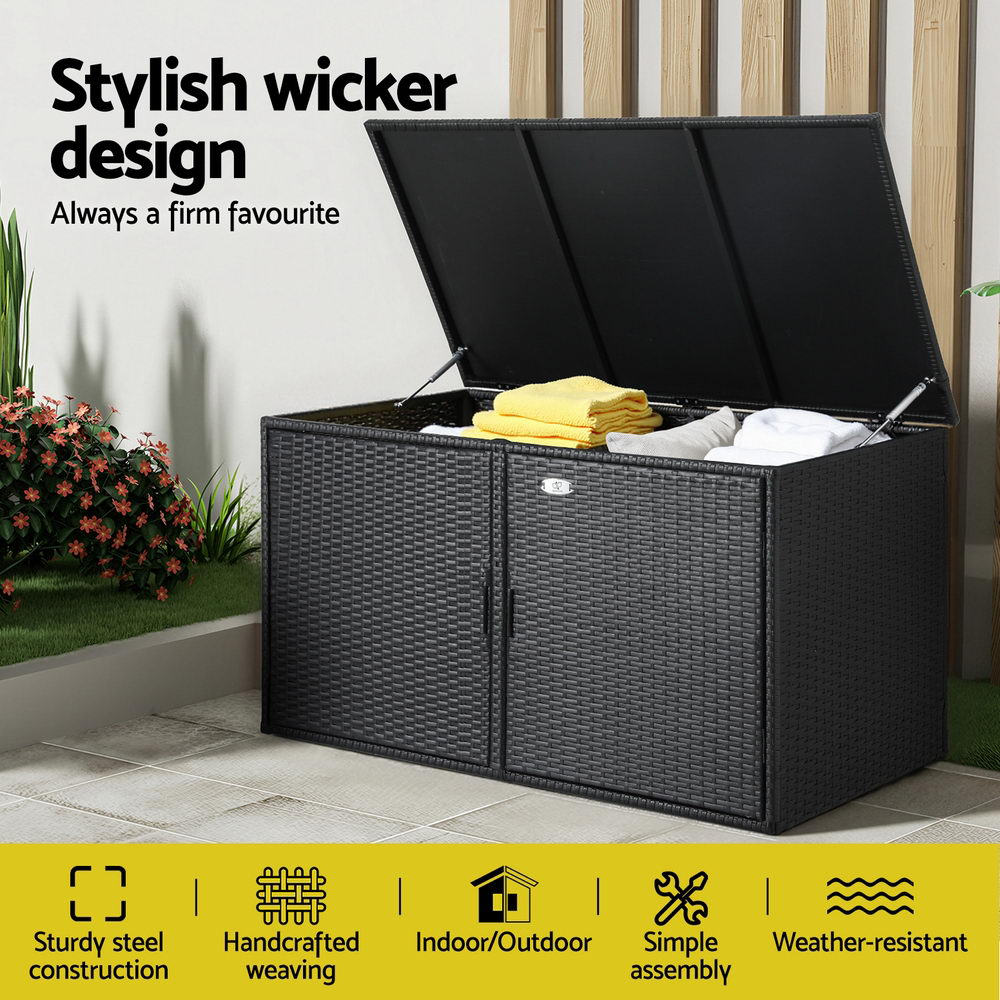 Gardeon Outdoor Storage Cabinet Box Deck Wicker Shelf Chest Garden Shed Tools Black