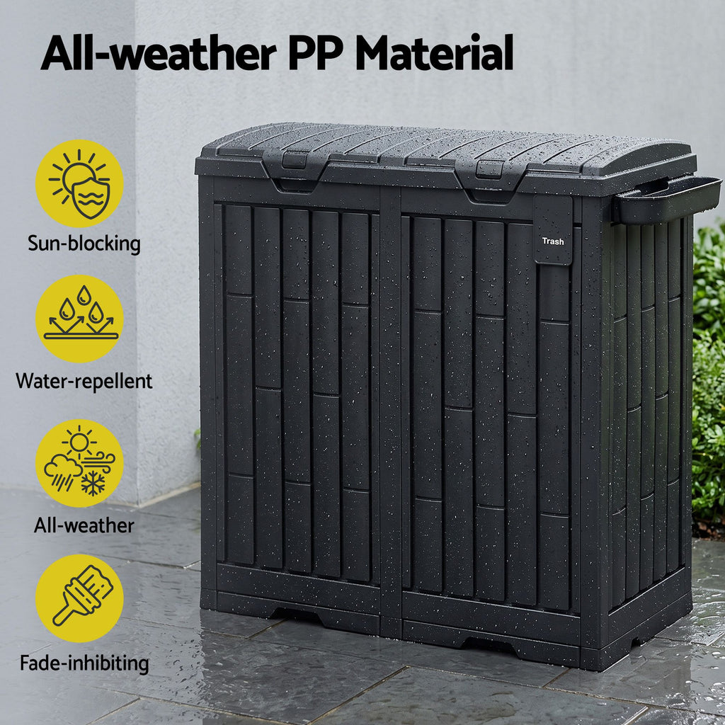 Gardeon Outdoor Trash Cans Dual Compartment Trash Can 220L Black