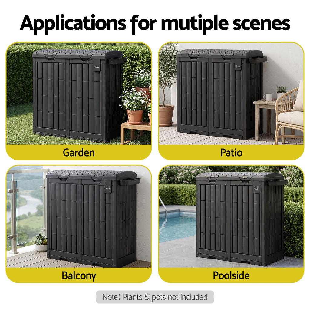 Gardeon Outdoor Trash Cans Dual Compartment Trash Can 220L Black