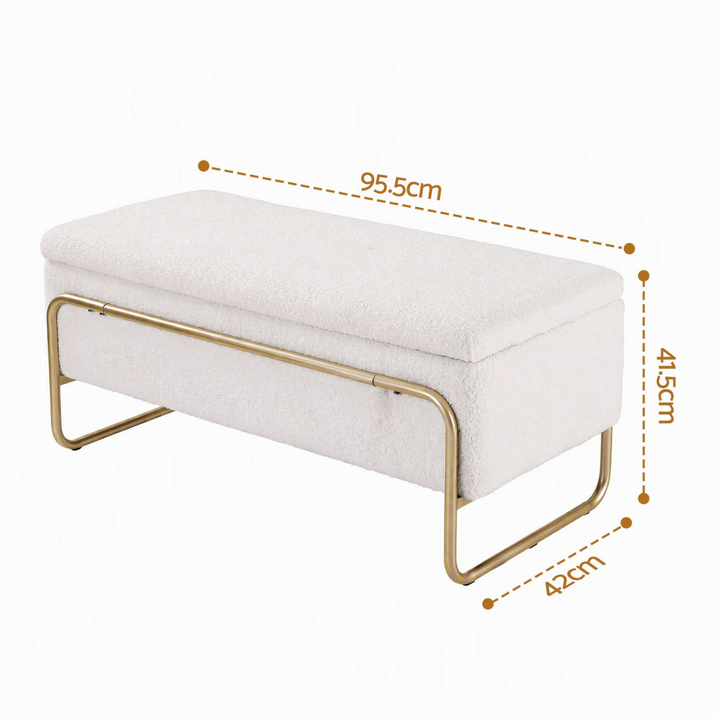Artiss Storage Ottoman Boucle Padded Seat Footrest Hidden Storage Cream White