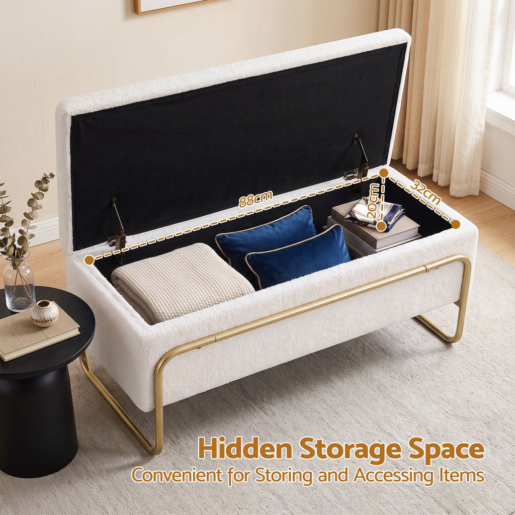 Artiss Storage Ottoman Boucle Padded Seat Footrest Hidden Storage Cream White