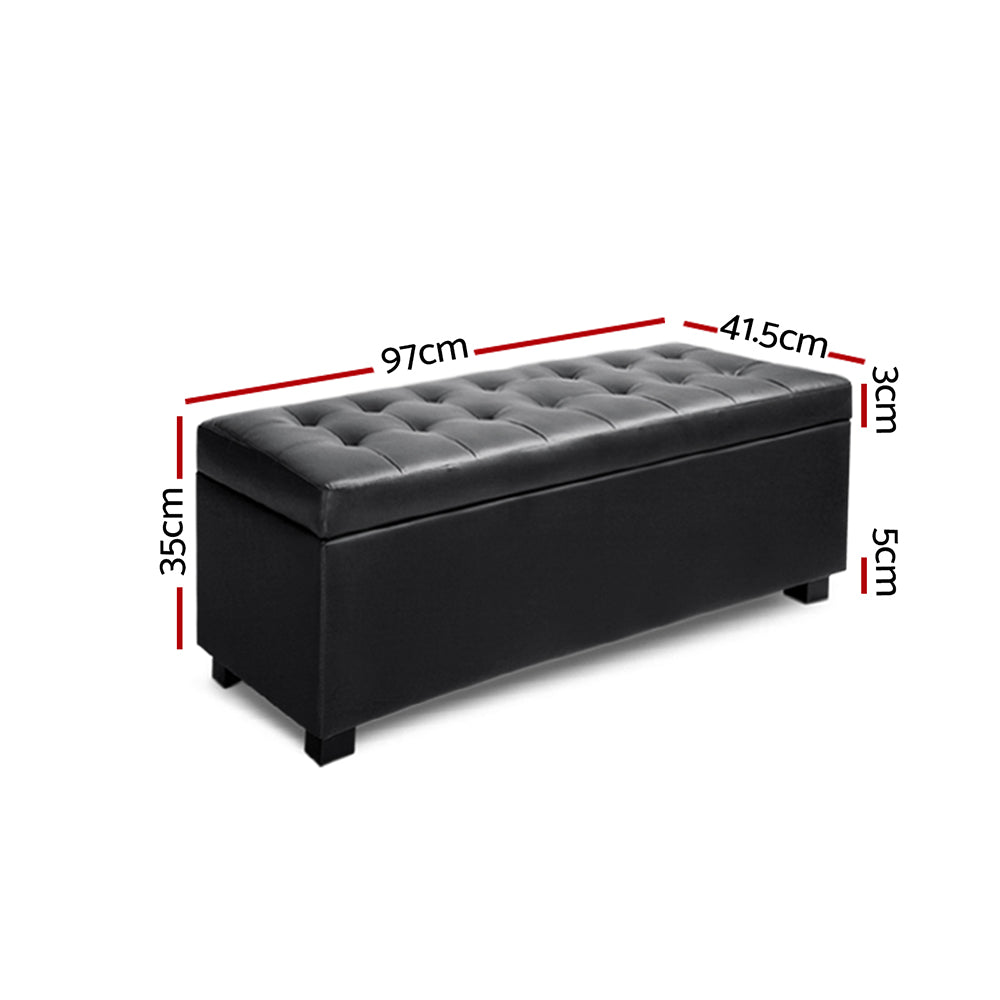 Artiss Storage Ottoman Blanket Box 97cm Leather Black - YDS.com.au