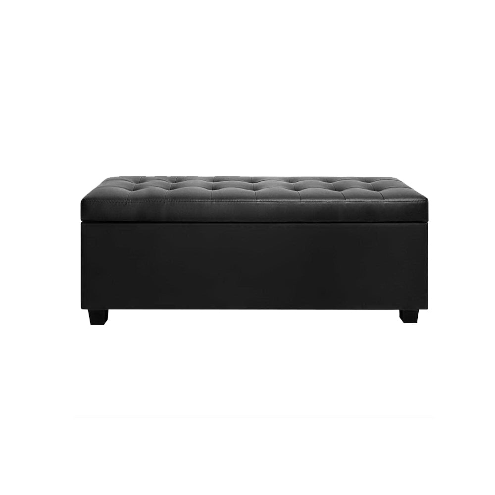 Artiss Storage Ottoman Blanket Box 97cm Leather Black - YDS.com.au