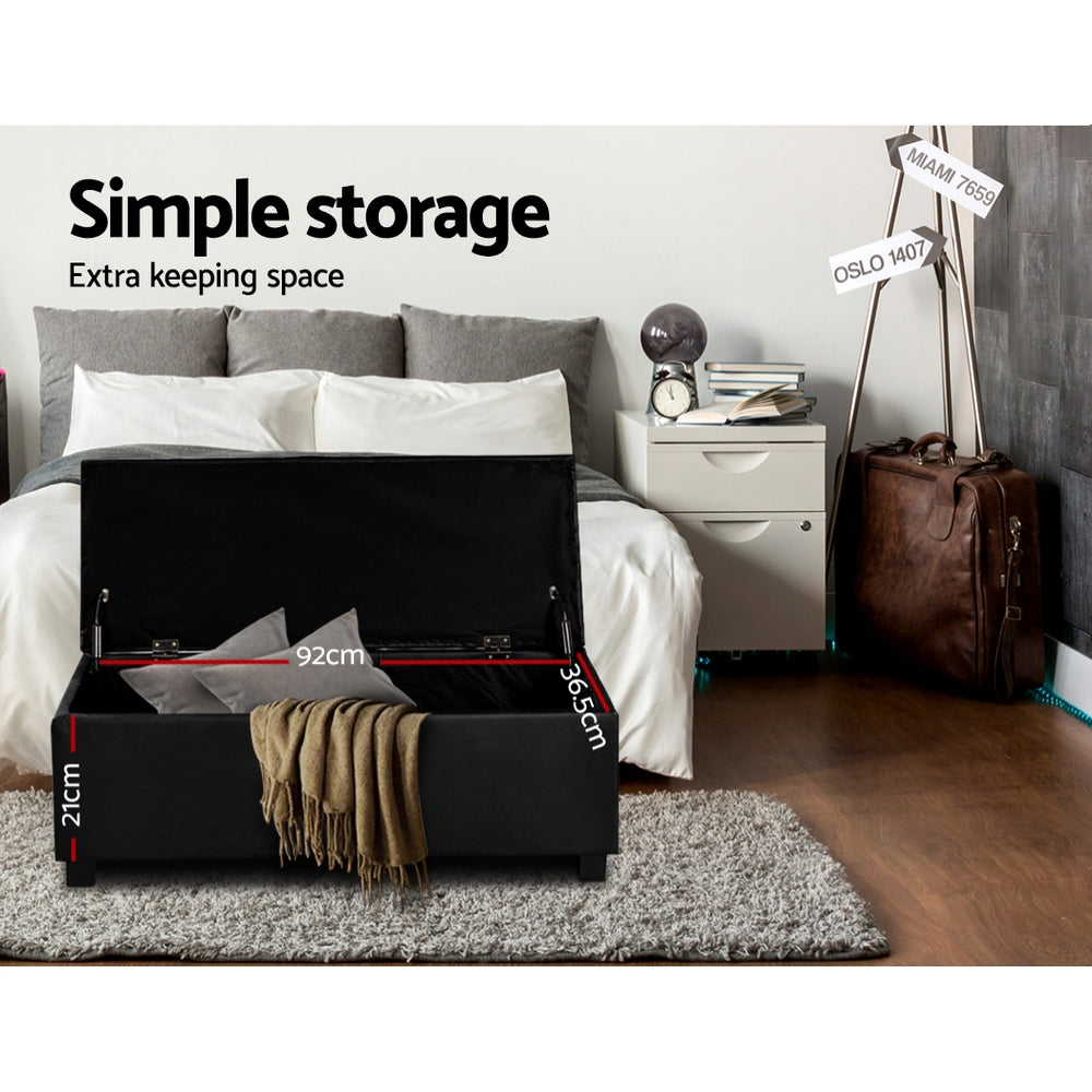 Artiss Storage Ottoman Blanket Box 97cm Leather Black - YDS.com.au