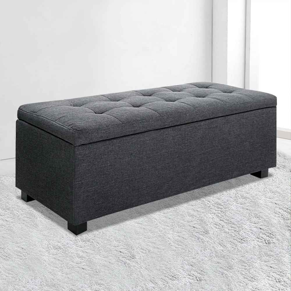Artiss Storage Ottoman Blanket Box 97cm Linen Charcoal