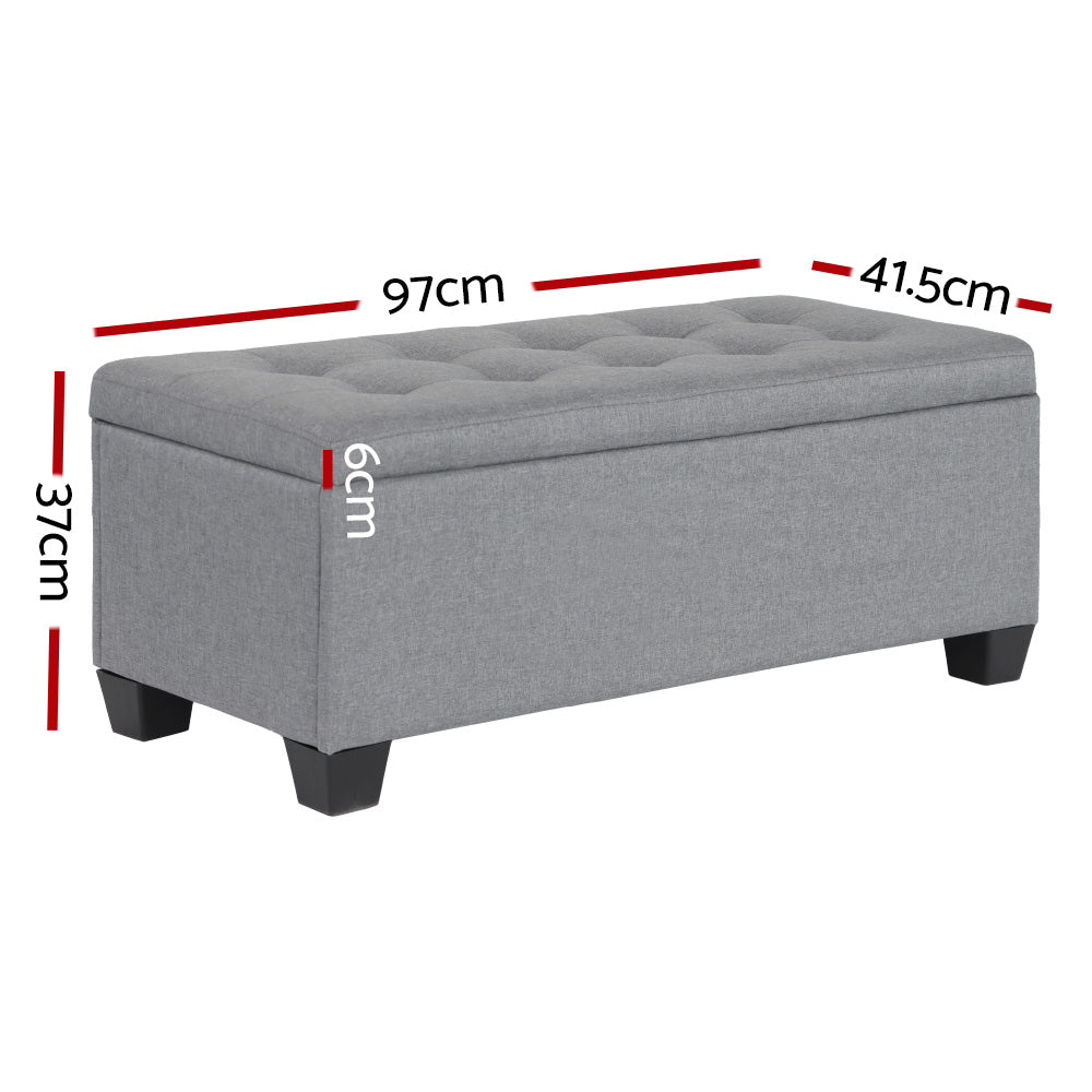 Artiss Storage Ottoman Blanket Box 97cm Linen Grey
