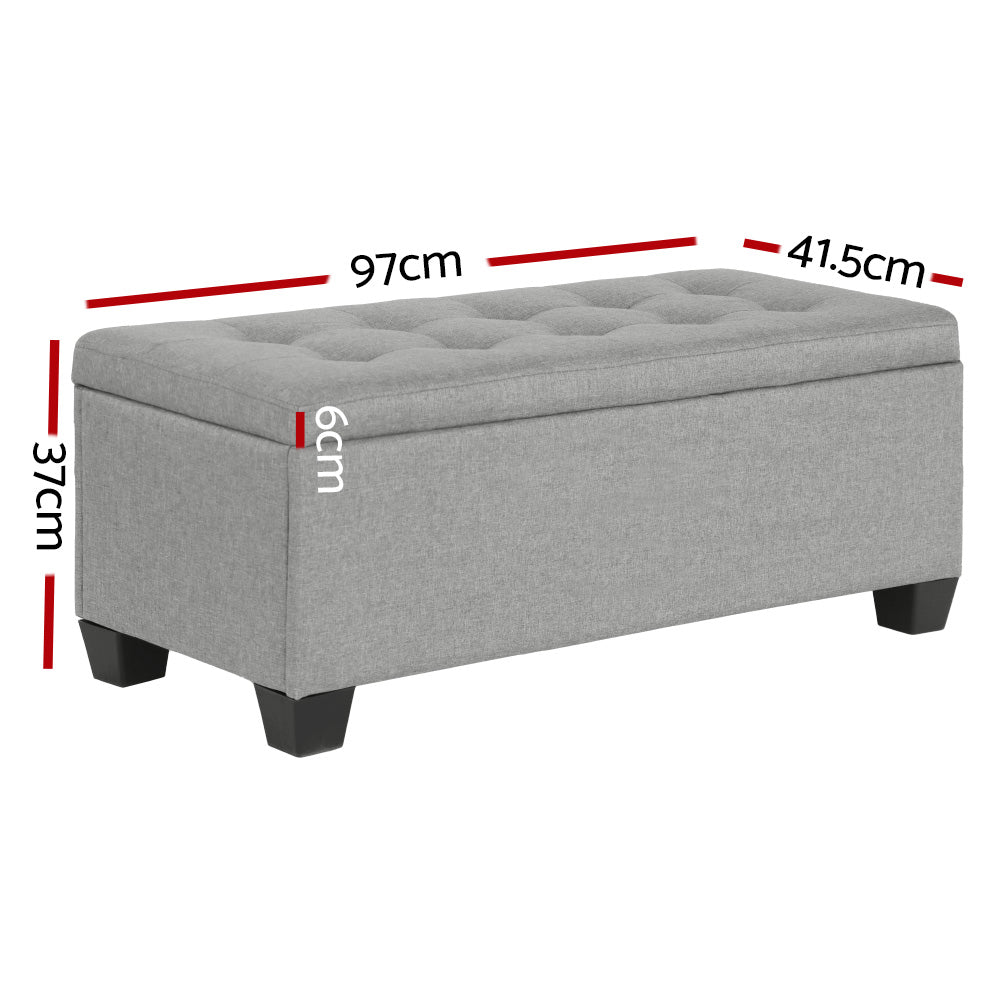 Artiss Storage Ottoman Blanket Box 97cm Linen Light Grey