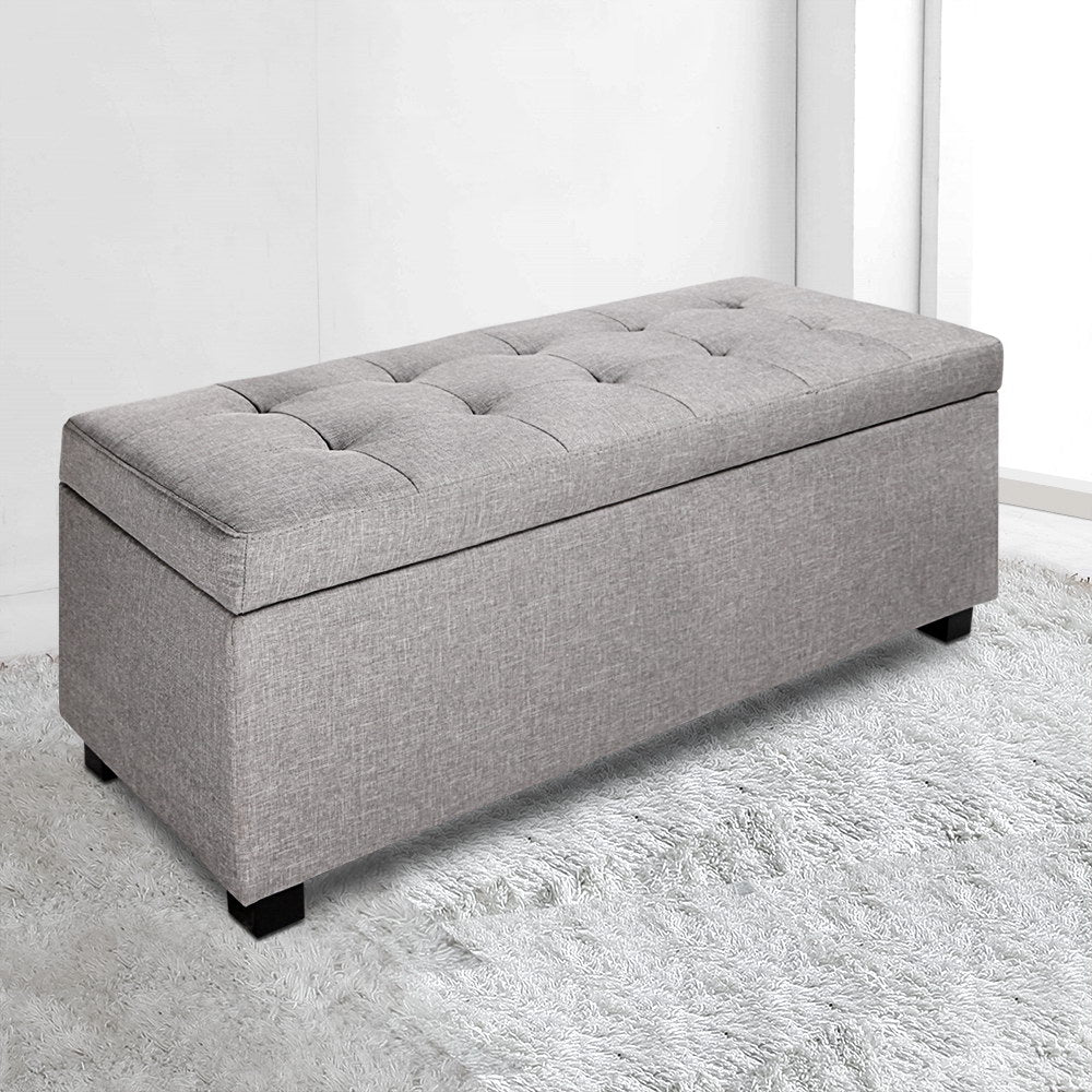 Artiss Storage Ottoman Blanket Box 97cm Linen Light Grey