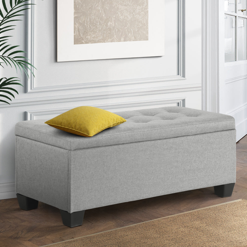 Artiss Storage Ottoman Blanket Box 97cm Linen Light Grey