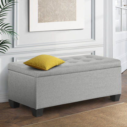 Artiss Storage Ottoman Blanket Box 97cm Linen Light Grey