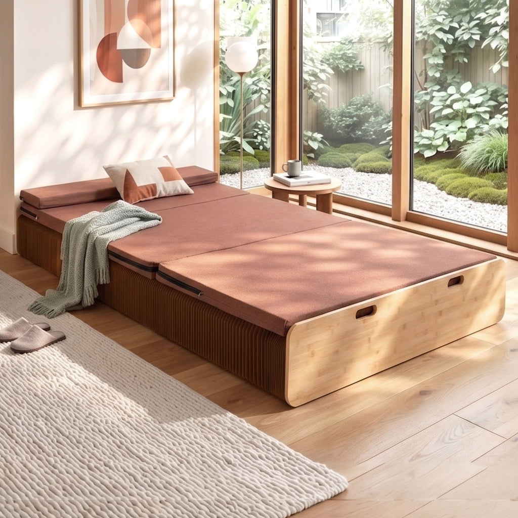 Artiss Folding Kraft Paper Bed Frame with Mattress and Pillow 300kg Capacity 200x120cm