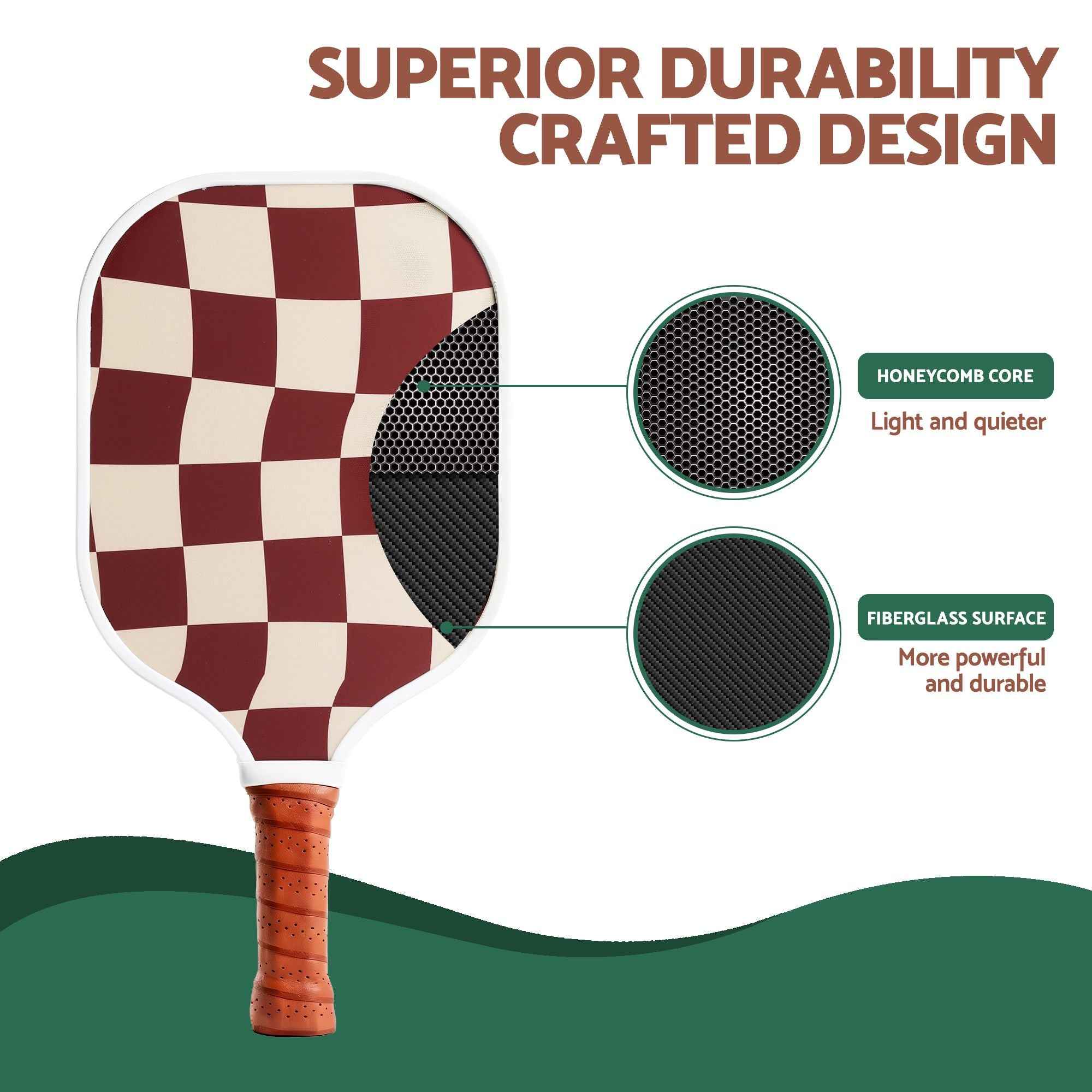 Everfit Pickleball Paddle Set Fibreglass Racquet Honeycomb Core With Bag Brown