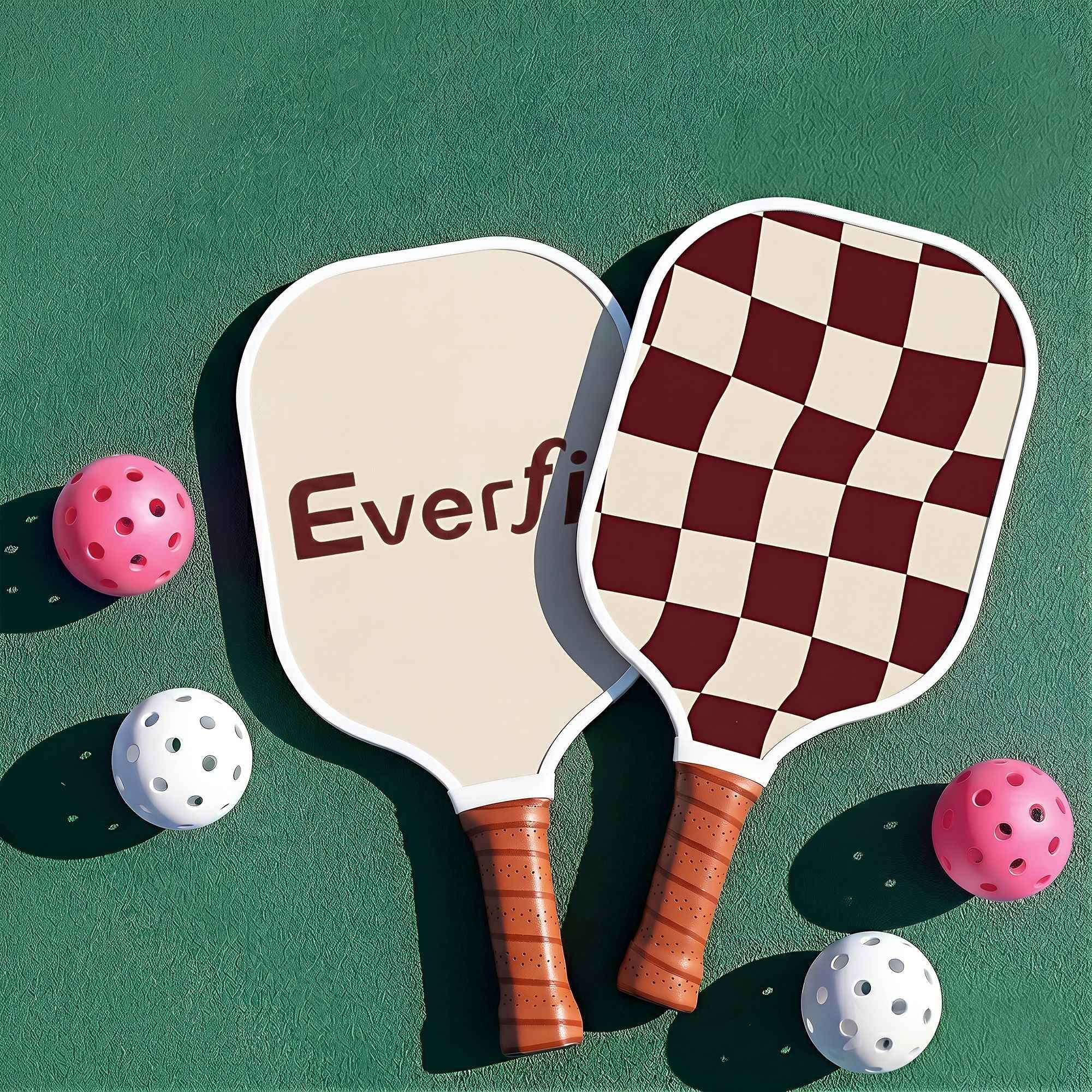 Everfit Pickleball Paddle Set Fibreglass Racquet Honeycomb Core With Bag Brown