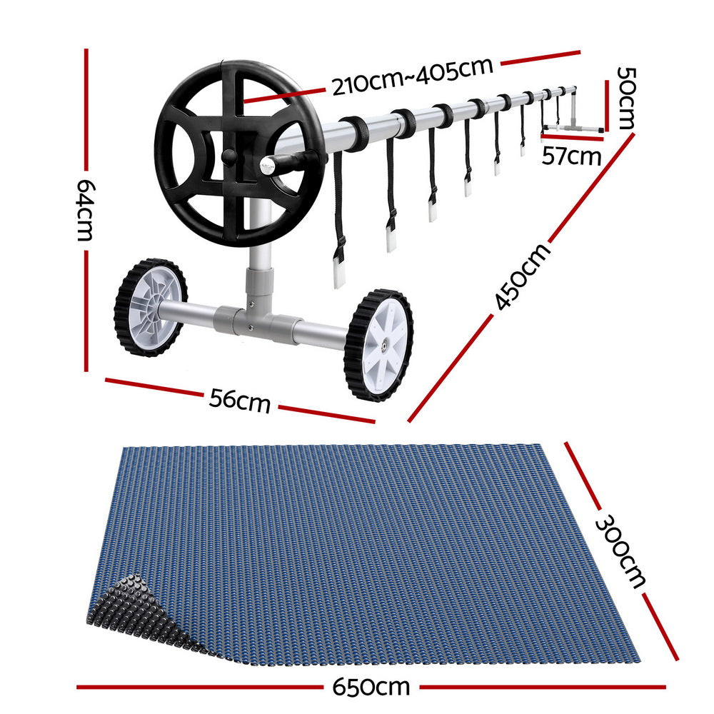 Aquabuddy Pool Cover 600 Micron 6.5x3m w/ Roller 4m Swimming Pools Black Solar Blanket