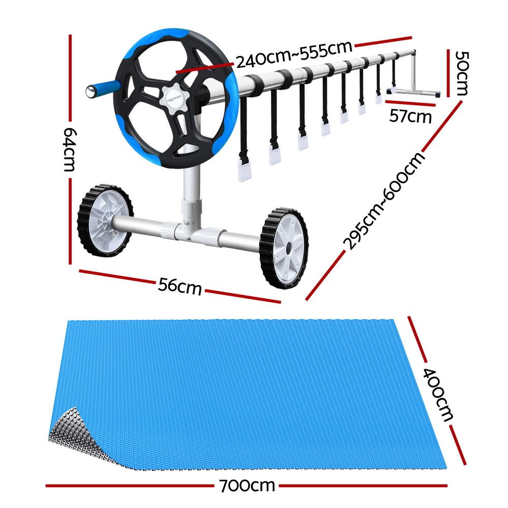Cubierta para piscina Aquabuddy de 500 micras, 7 x 4 m, color plata, manta solar para piscina de 5,5 m, color azul