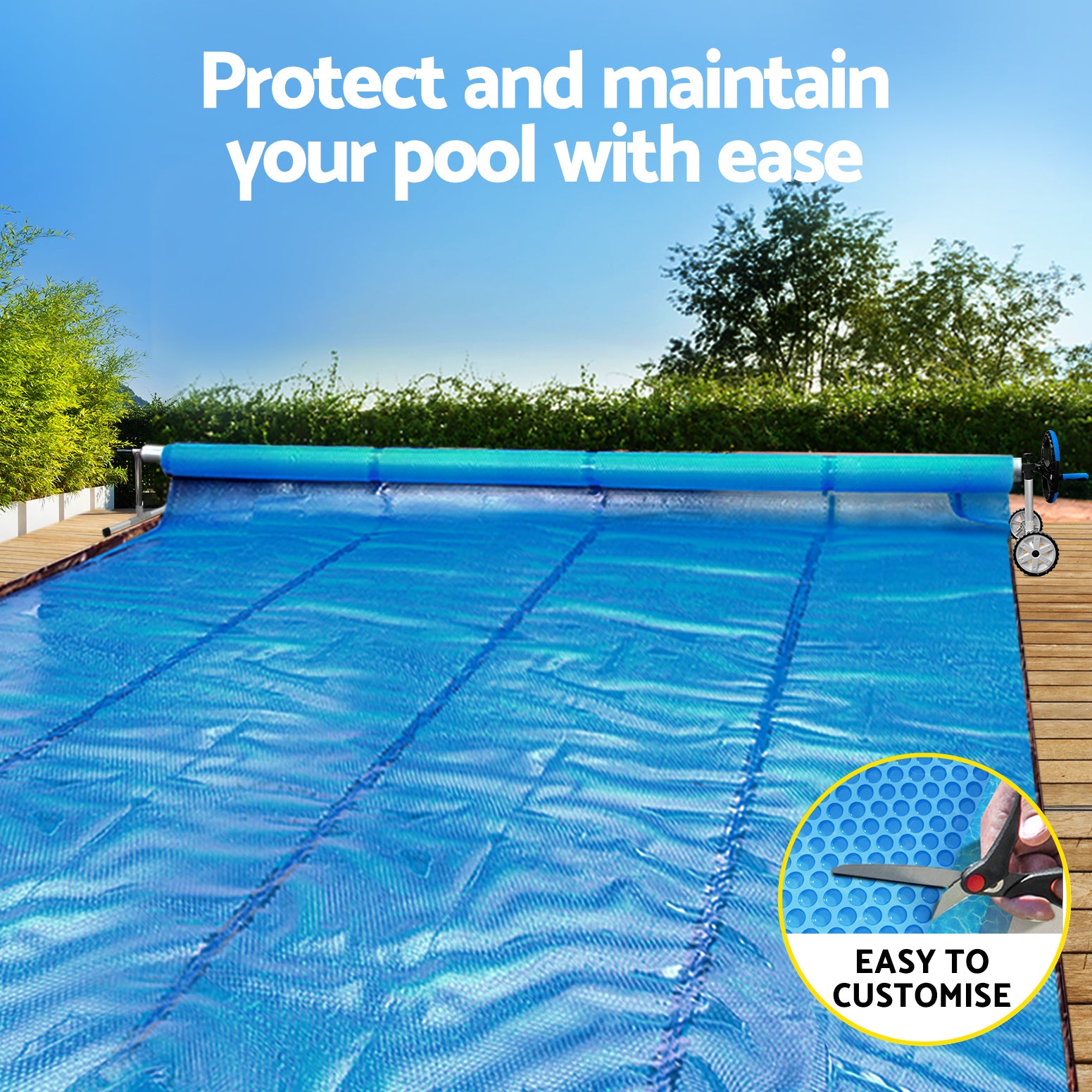 Aqua Buddy Pool Cover 600 Micron Solar Heat Blanket 8x4.2m w/ 5.55m Roller Blue