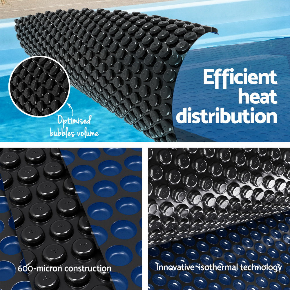 Aqua Buddy Pool Cover 600 Micron 8.5x4.2m w/ Blue Roller 5.55m Black Solar Blanket