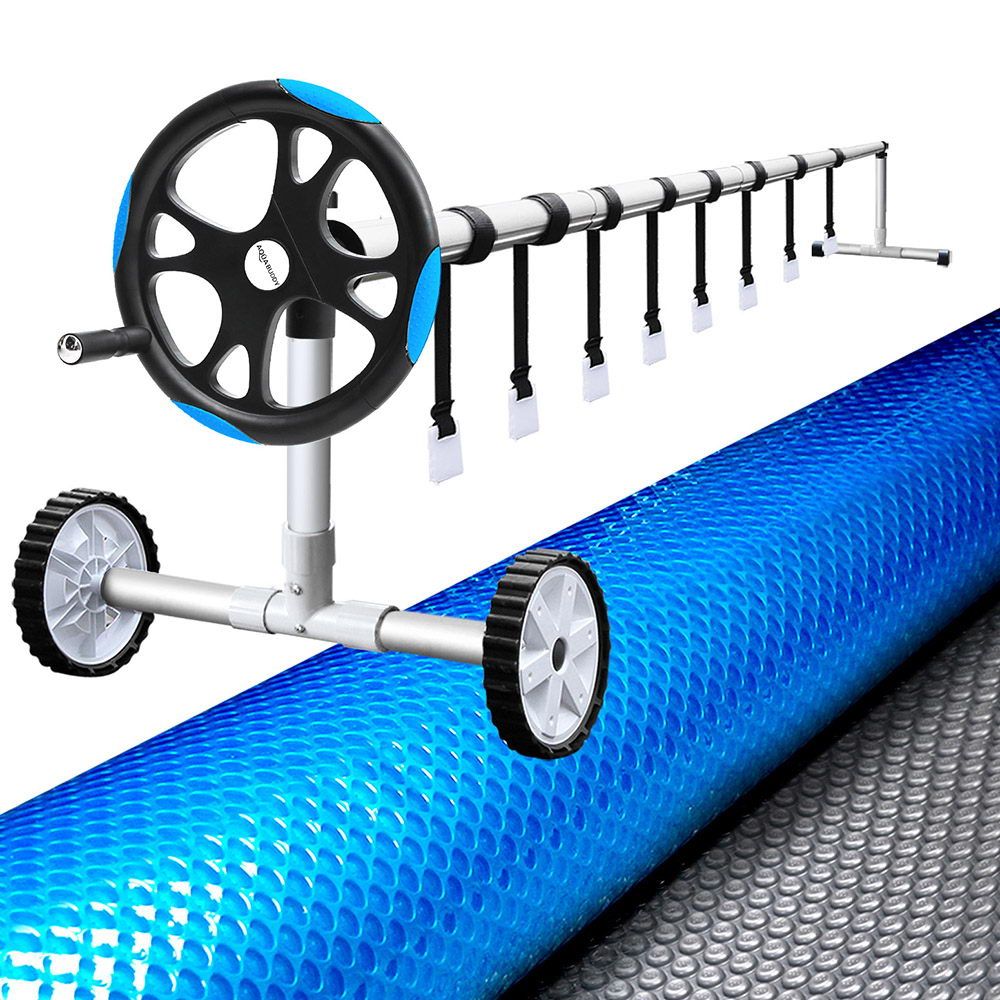 Cubierta para piscina Aquabuddy de 500 micras, 9,5 x 5 m, color plata, manta solar para piscina de 5,5 m, color azul