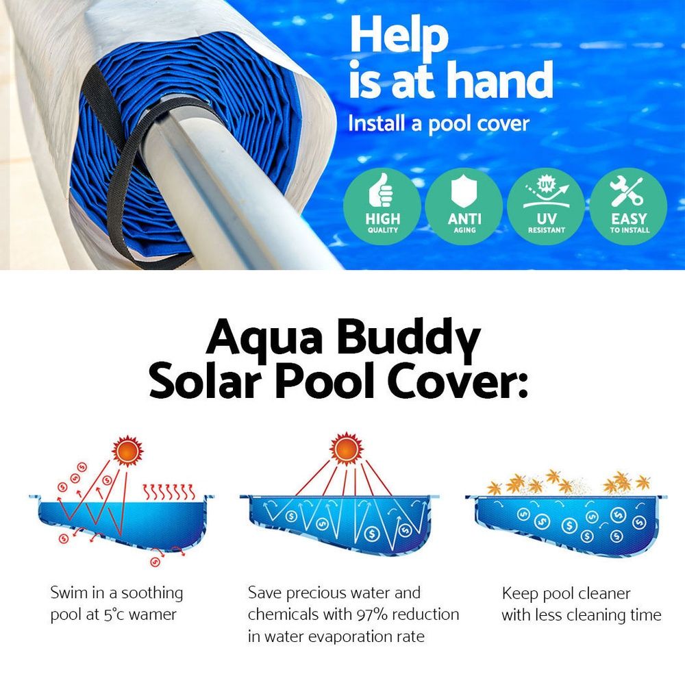 Cubierta para piscina Aquabuddy de 500 micras, 9,5 x 5 m, color plata, manta solar para piscina de 5,5 m, color azul