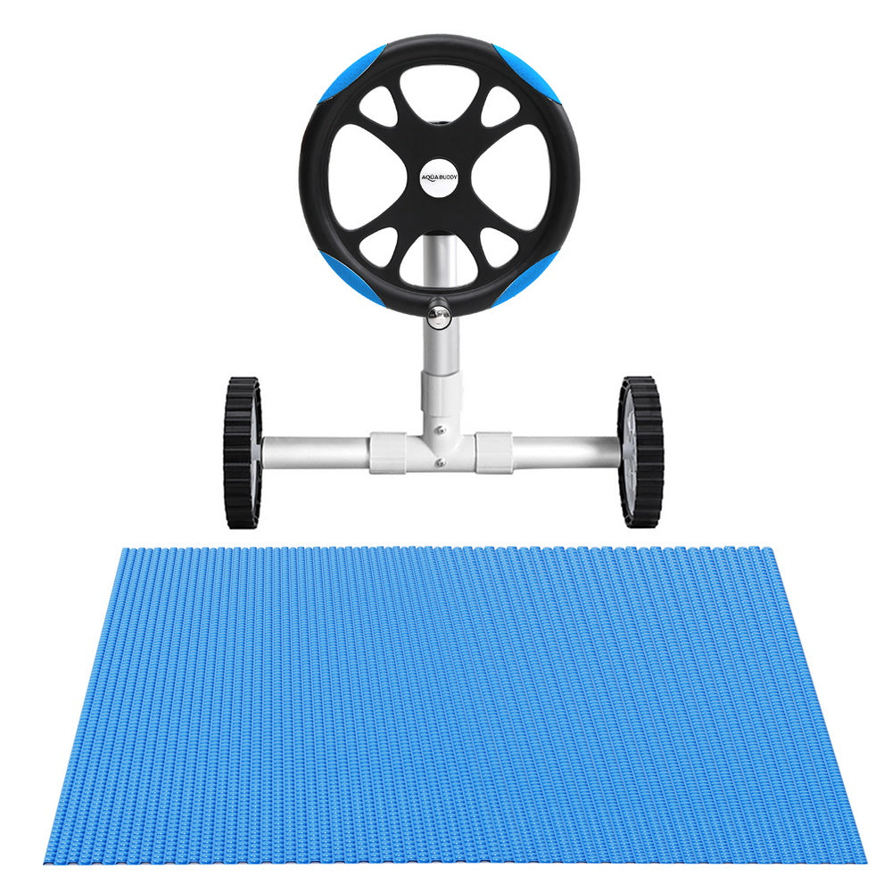 Aqua Buddy Pool Cover 600 Micron Solar Heat 9.5x5m Blanket w/ 5.55m Roller Blue