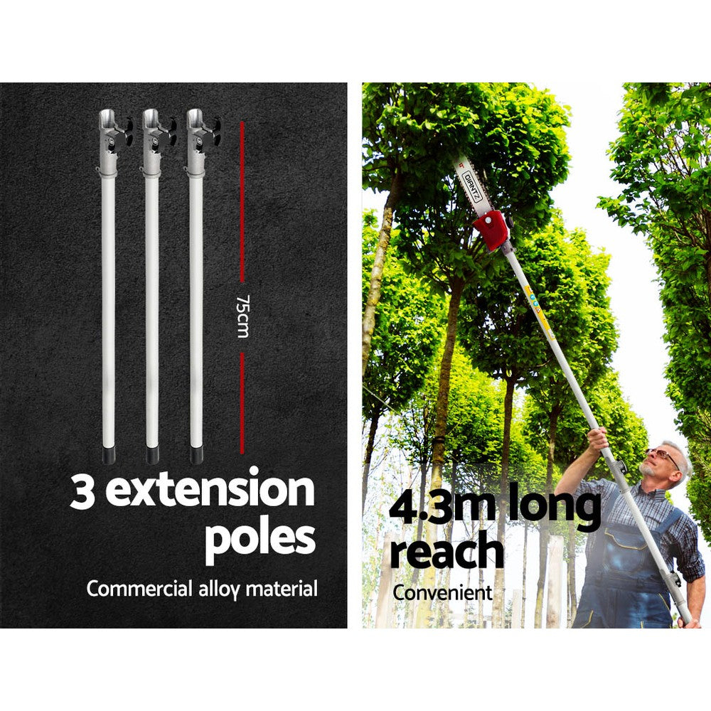 Giantz Pole Chainsaw 2 Stroke Petrol Tree Pruner Long Reach Saw 12 Inch Bar 2 In 1