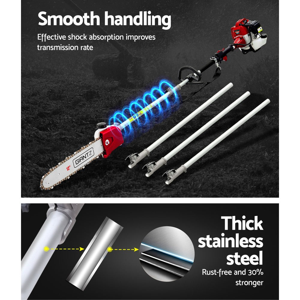 Giantz Pole Chainsaw 2 Stroke Petrol Tree Pruner Long Reach Saw 12 Inch Bar 2 In 1