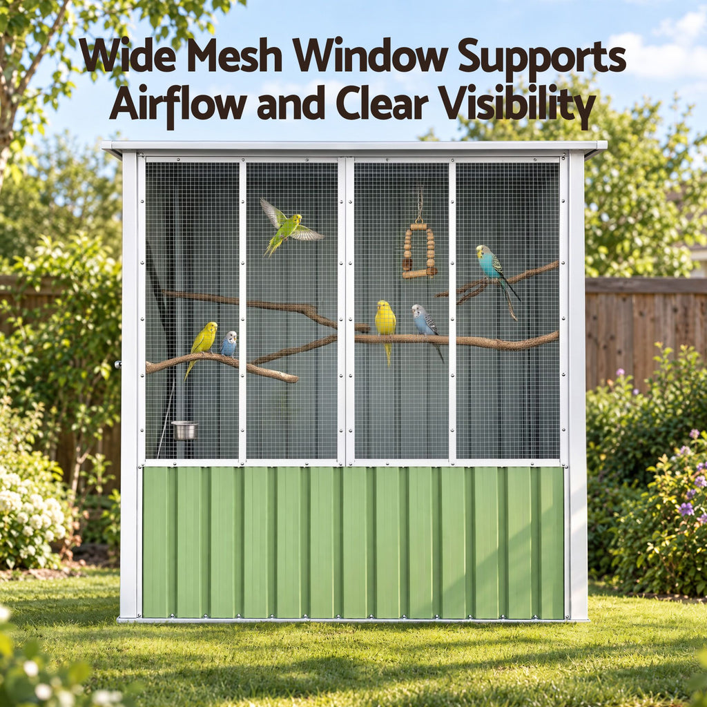 i.Pet Bird Cage Outdoor Aviary 180cm Walk In Access Galvanised Metal Green