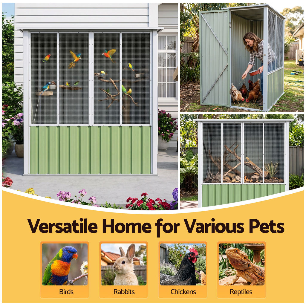 i.Pet Bird Cage Outdoor Aviary 180cm Walk In Access Galvanised Metal Green