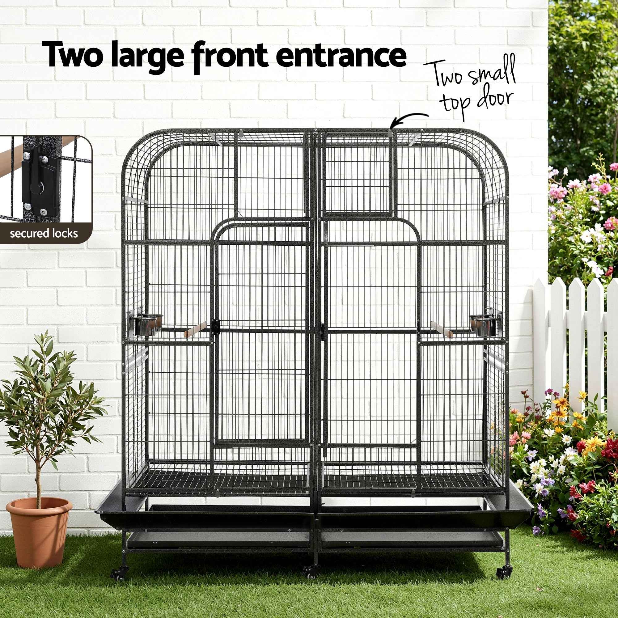 i.Pet Bird Cage Extra Large Aviary 185cm Pet Parrot Cage Castor Wheel Removable Divider