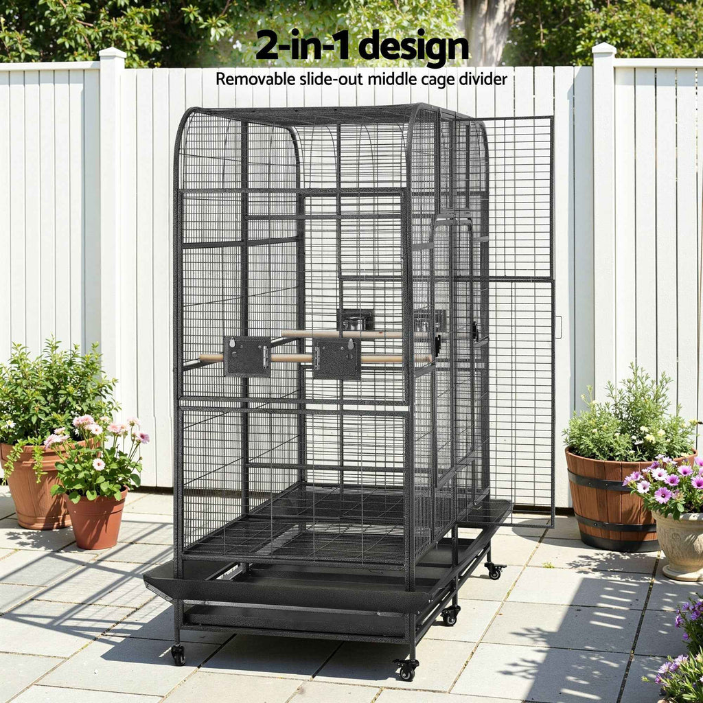 i.Pet Bird Cage Extra Large Aviary 185cm Pet Parrot Cage Castor Wheel Removable Divider