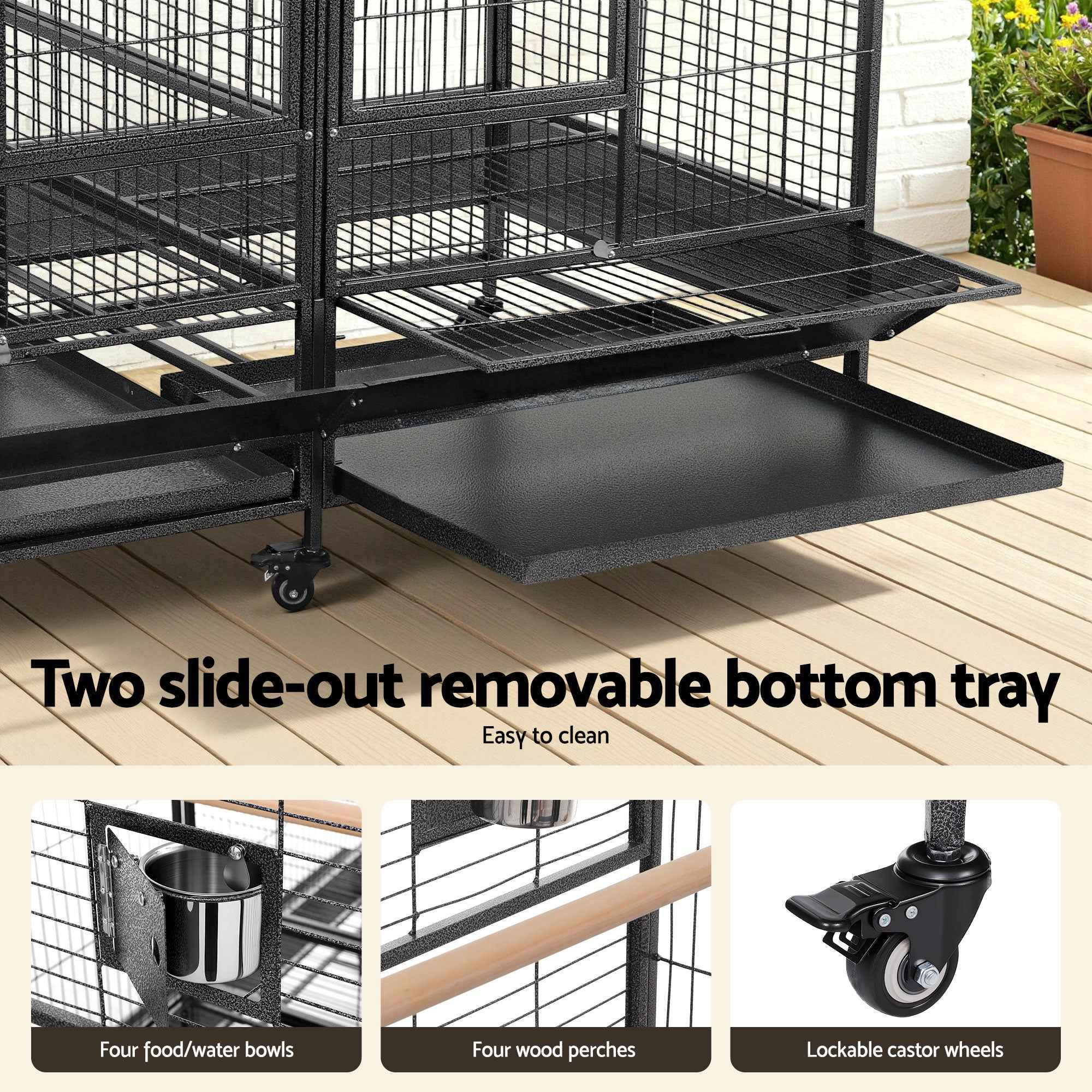 i.Pet Bird Cage Extra Large Aviary 185cm Pet Parrot Cage Castor Wheel Removable Divider