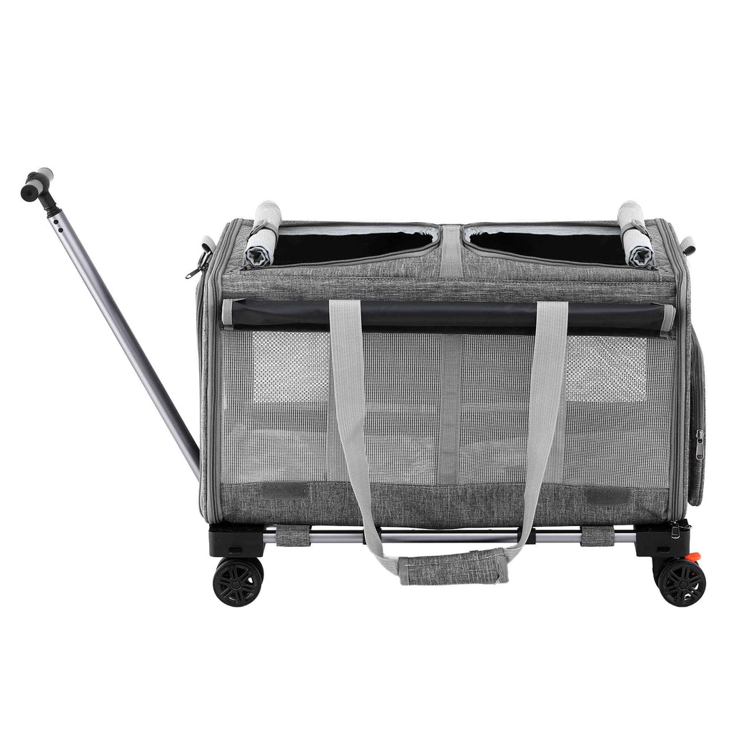 i.Pet Pet Carrier Swivel Wheels Foldable Cat Dog Trolley Stroller Travel Bag Grey