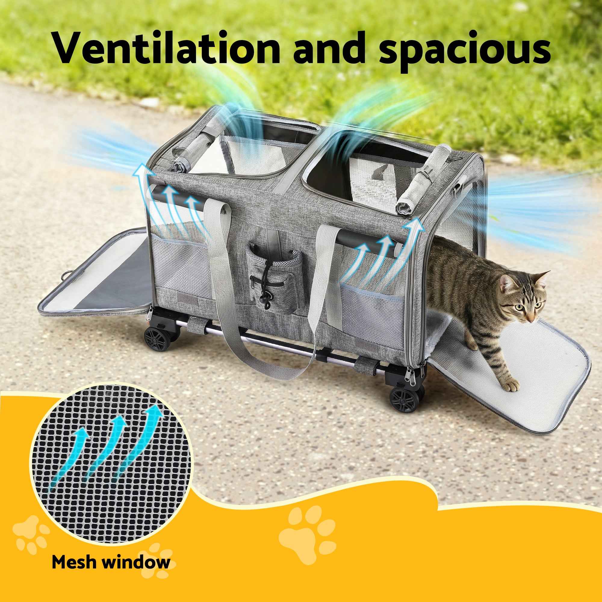i.Pet Pet Carrier Swivel Wheels Foldable Cat Dog Trolley Stroller Travel Bag Grey
