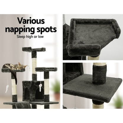 i.Pet Cat Tree 180cm Tower Scratching Post Scratcher Wood Condo House Toys Grey