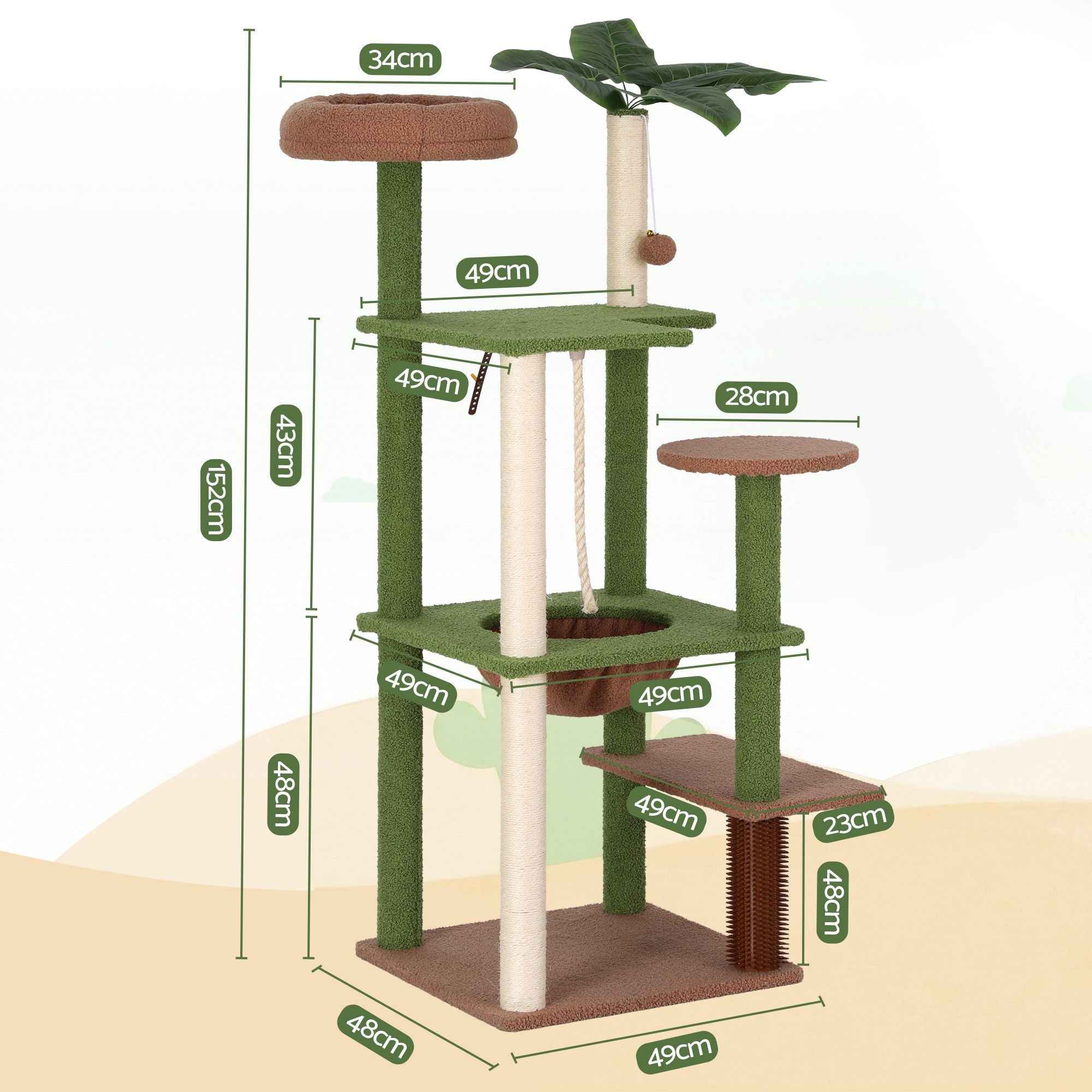 i.Pet Cat Tree Tower 152cm Jungle Multi-Level Scratching Post Leafy Canopy
