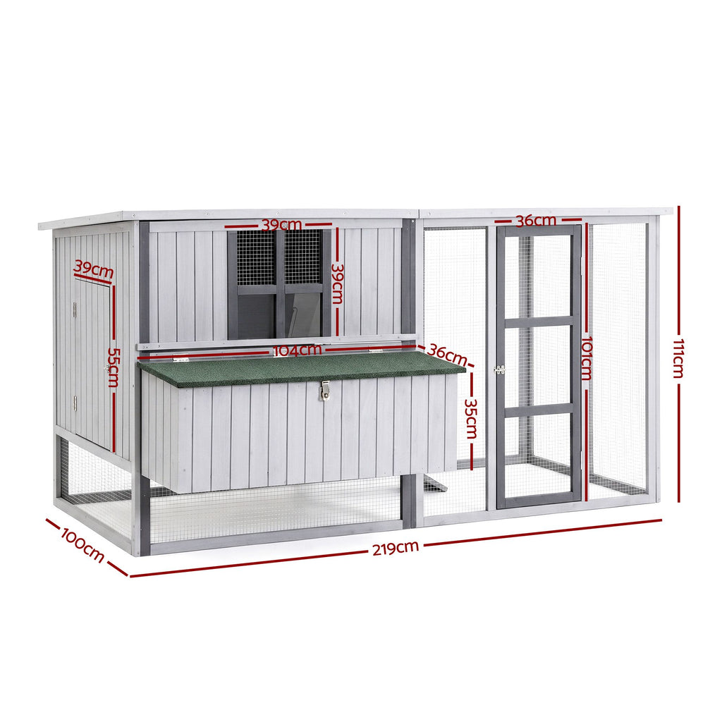 i.Pet Chicken Coop 219cm Rabbit Hutch Poultry Cage Outdoor Enclosure Wood
