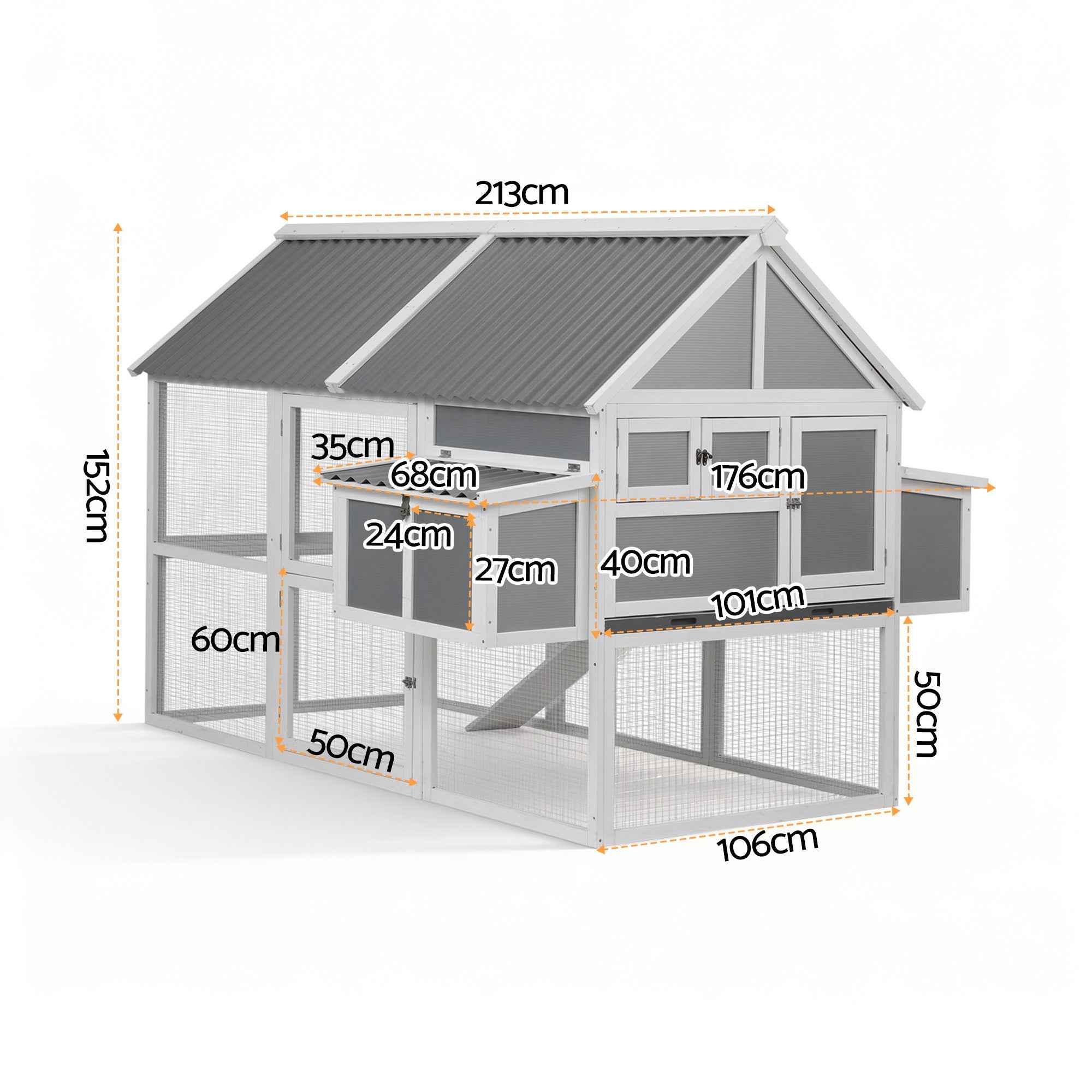 i.Pet Chicken Coop Large Outdoor Rabbit Hutch Chook House Hatch Box With Run Grey White