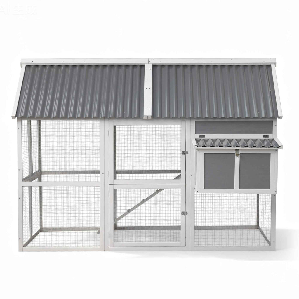 i.Pet Chicken Coop Large Outdoor Rabbit Hutch Chook House Hatch Box With Run Grey White