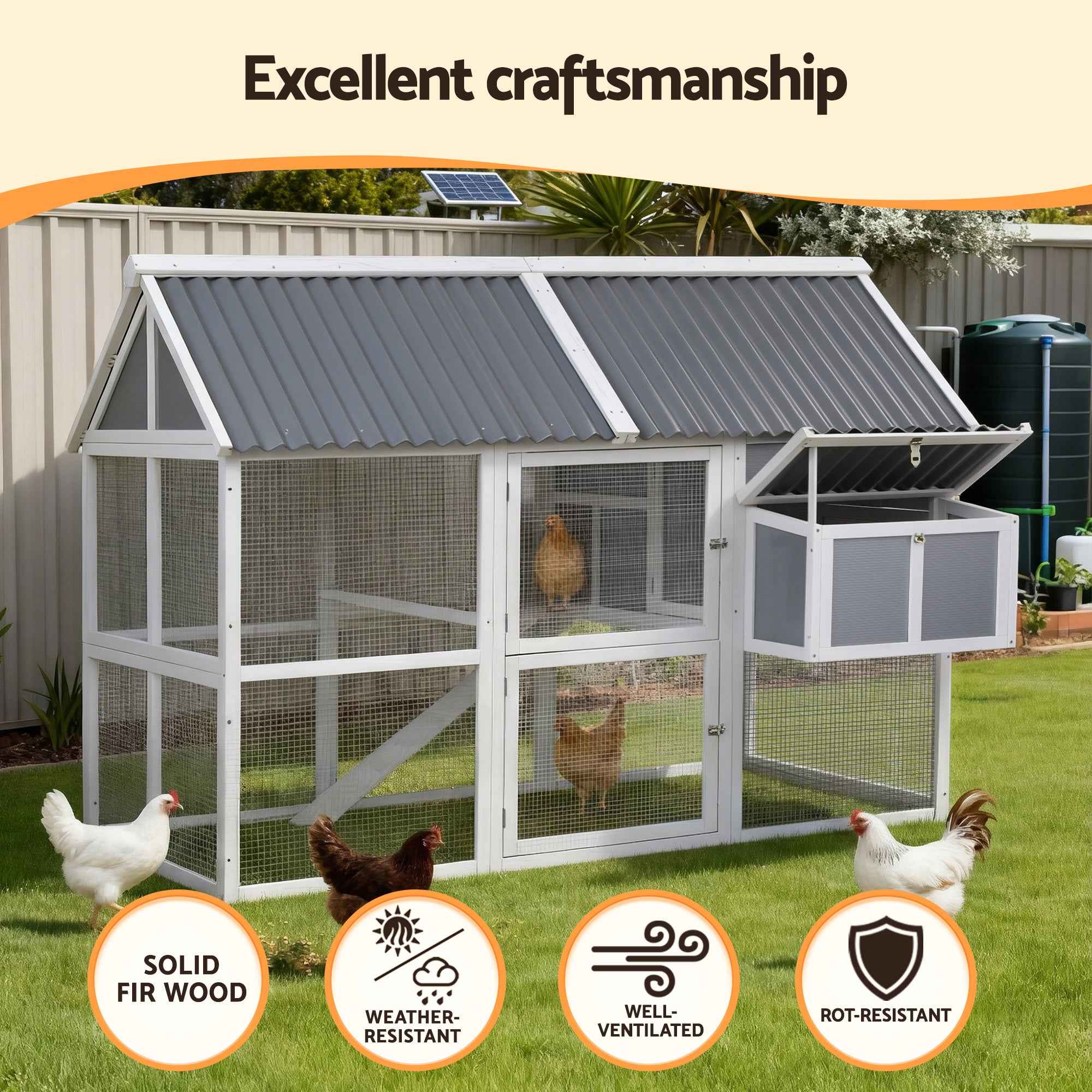 i.Pet Chicken Coop Large Outdoor Rabbit Hutch Chook House Hatch Box With Run Grey White