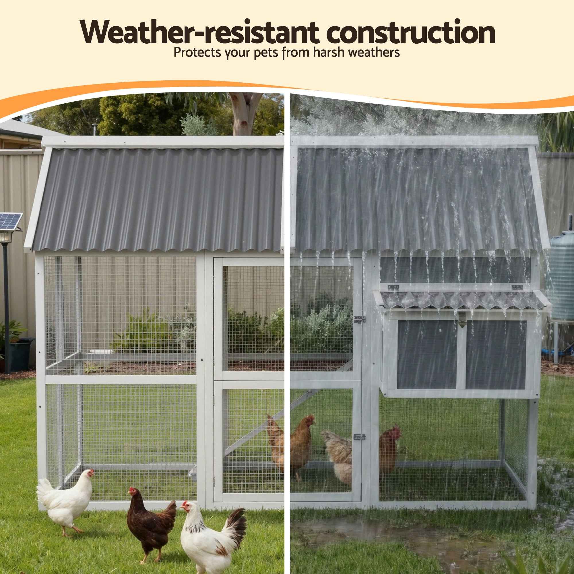 i.Pet Chicken Coop Large Outdoor Rabbit Hutch Chook House Hatch Box With Run Grey White
