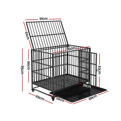 Jaula para perros i.Pet, jaula grande para cachorros y gatos, antimordeduras, con ruedas y bandeja de metal