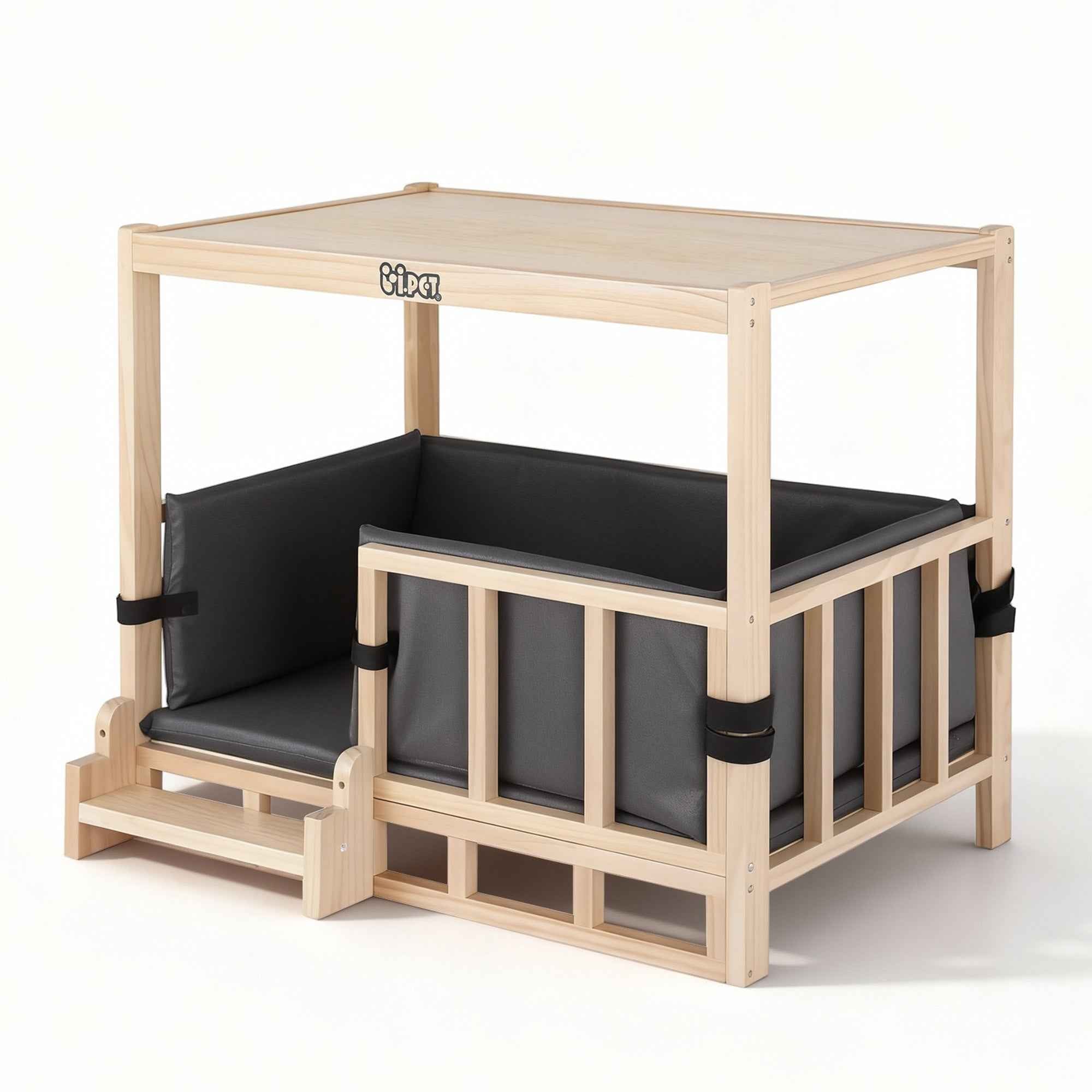 i.Pet 2in1 Dog Kennel Crate Furniture Grey Bedding Wooden House Indoor